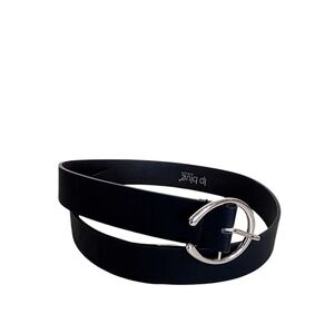 LP Blue Womens Round Buckle Belt Size M Black Silver Casual Faux Leather Classic